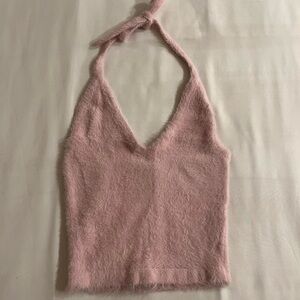 gymshark whitney simmons petal pink fuzzy halter top